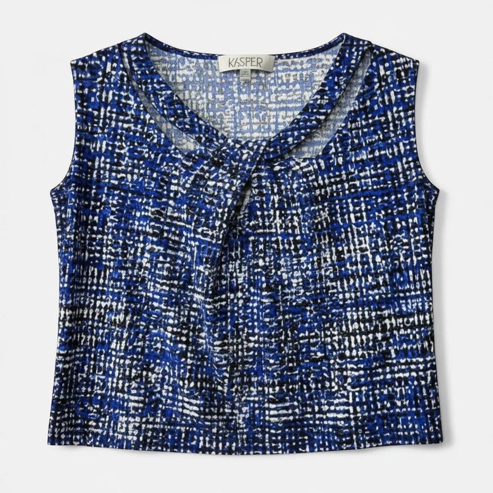 Kasper Women's Blue Sleeveless V-Neck Printed Blouse - Picture 4 of 6